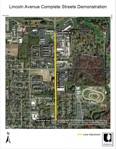 Map showing striping down Lincoln Avenue between Killarney Street and Fairview Avenue