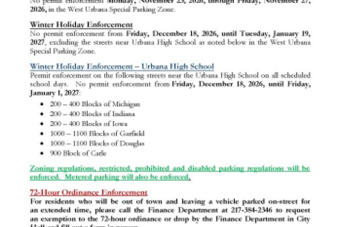 West Urbana Special Parking Zone 2026-27